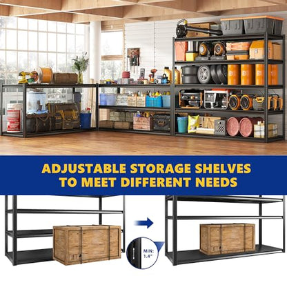 Garage Shelving 48.2" W Storage Shelves 3000LBS Heavy Duty Shelving Adjustable Metal Shelf Industrial 5 Tier Pantry Shelves for Basement Warehouse Supermarket 72.2"H x 24.2"D x 48.2"W (72.2"H x 24.2"D x 48.2"W)