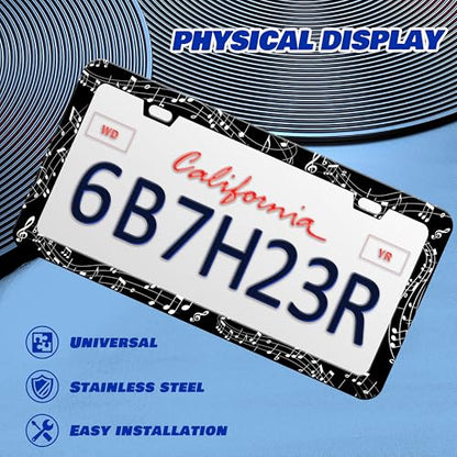 Music Notes License Plate Frame Sheet Music Stainless Steel 6x12 Inch 2Hole (Music Notes)