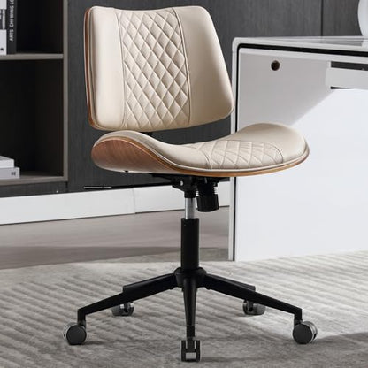 Home Office Chair No Arms with Wheels (Beige / MCM Style)