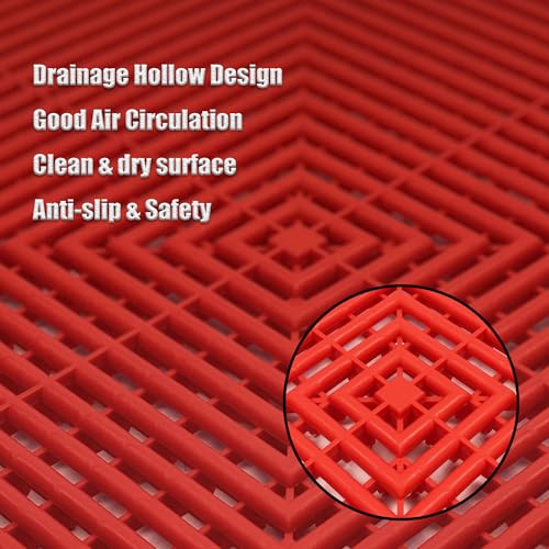 Interlocking Garage Floor Tiles (Red / 16"L x 16"W x 0.7"Th)