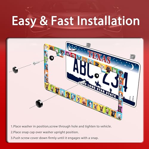 Dog Pet Puppy Stainless Steel License Plate Frame for US Cars Decor (Dog)