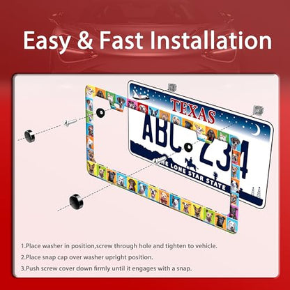 Dog Pet Puppy Stainless Steel License Plate Frame for US Cars Decor (Dog)
