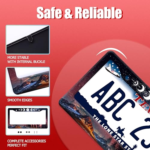 Moon Phase License Plate Frame Stainless Steel Starry Sky License Holder (Moon Phases Forests)