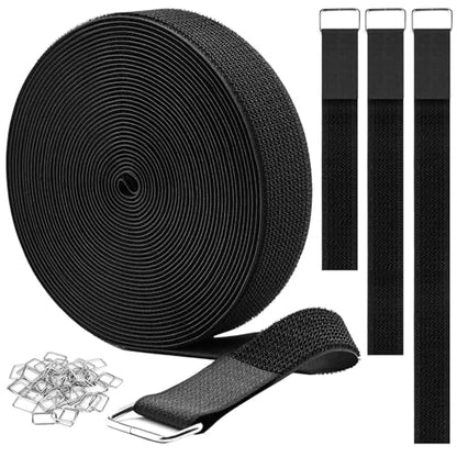 1.5"x32ft Hook and Loop Straps with 30 Metal Buckles (1.5in x 32ft Black)