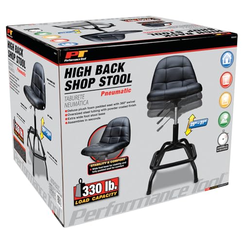 W85031 Pneumatic High Back Adjustable Swivel Bar Stool with Back Support for Home (High Back Pneumatic Shop Stool)