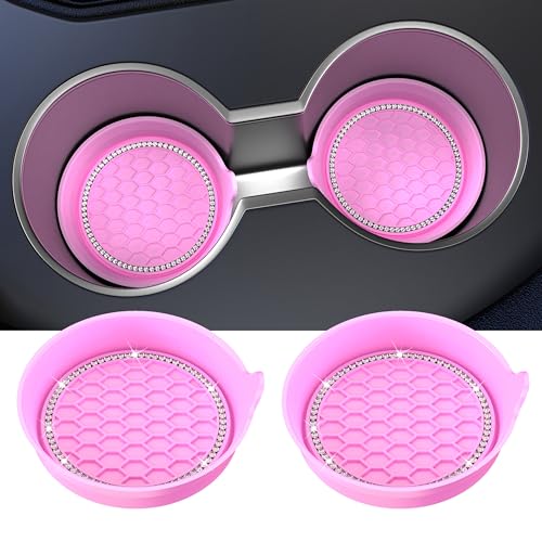 2 Pack Car Cup Holder Coaster Bling Crystal Rhinestone Car Interior (Pink / 2 Pack)