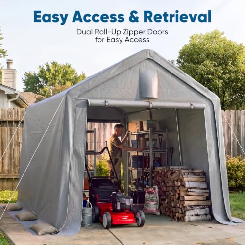 10x15FT Carport Storage Shelter Large Shed with Roll (10'X15' / Silver Gray)