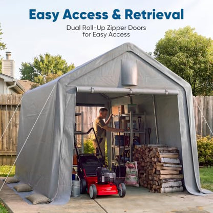10x15FT Carport Storage Shelter Large Shed with Roll (10'X15' / Silver Gray)