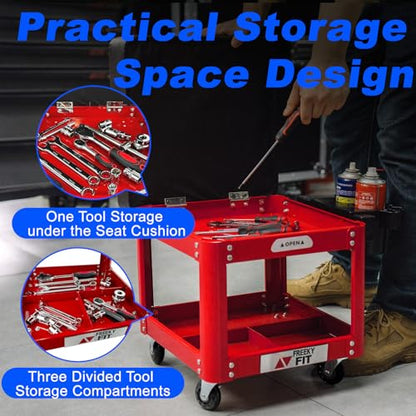 Rolling Creeper Garage Shop Seat for Men (Red)