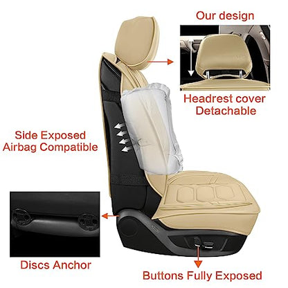 Leather Car Seat Covers Full Set (BEIGE / FULL SET)