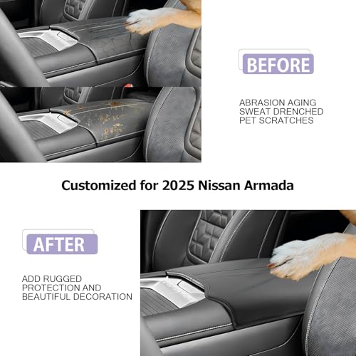 Center Console Cover Compatible with 2025 2026 Nissan Armada Accessories 2025 2026 Armada SV (2025 2026 Armada Thin Black)