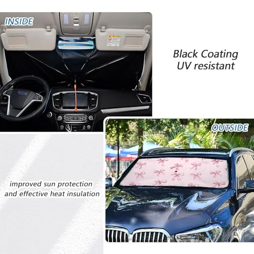 Windshield Sun Shade Umbrella Pink Bows Printed Foldable Car Front Window Sunshade Blocks UV Rays Heat Keep Vehicle Cool 55"x27.5" (multi 21)