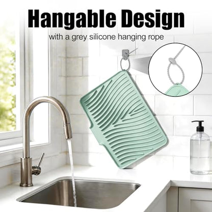 Silicone Dish Drying Mat for Kitchen Counter (Mint-1pc / 20" x 15")