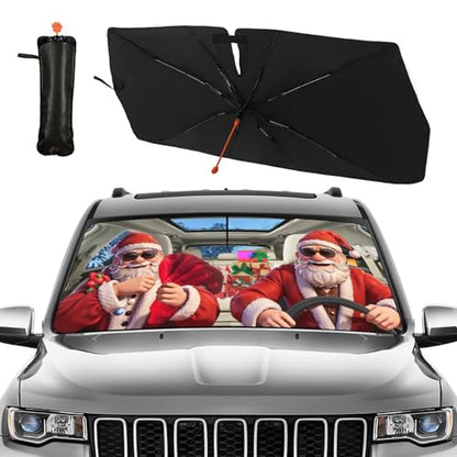Fun Christmas Man Driving Car Windshield Sunshade Umbrella Christmas Sun Shade for Car Windshield Umbrella Upgraded Sunshades Blocks UV & Heat Front Window Shades for SUV Sedan Auto (One Size / Style11)