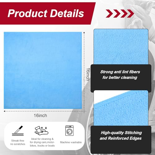 200 Pcs Microfiber Cleaning Cloth 16x16 Inch Microfiber Towels for Car Ultra Absorbent Cleaning Rags Reusable Lint Free Streak Free Detailing Towel for Car Washing Drying Dusting (Blue)