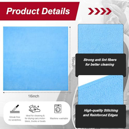 200 Pcs Microfiber Cleaning Cloth 16x16 Inch Microfiber Towels for Car Ultra Absorbent Cleaning Rags Reusable Lint Free Streak Free Detailing Towel for Car Washing Drying Dusting (Blue)