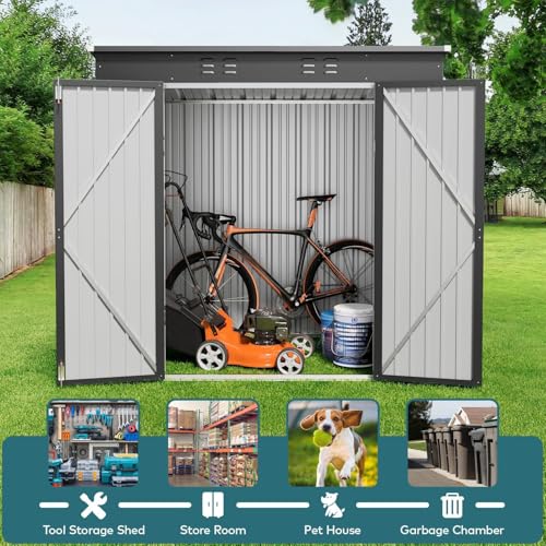 6x4 FT Outdoor Shed (Dark Gray / 6' x 4' FT/Sloped-roof)