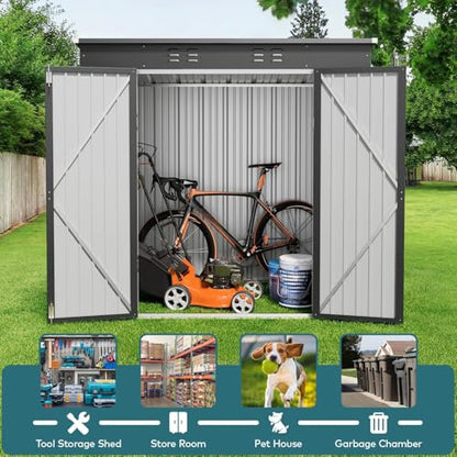 6x4 FT Outdoor Shed (Dark Gray / 6' x 4' FT/Sloped-roof)