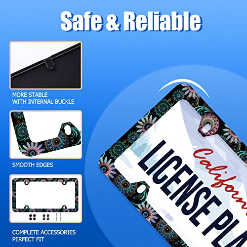 Mandala Flower License Plate Frame Stainless Steel Accessory 12.3x6.3 Inch (Mandala Flower)