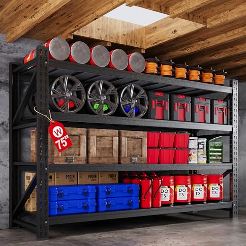 75” Wide Heavy Duty Metal Garage Shelving (Matte Black / 75"Wx24"Dx70"H)