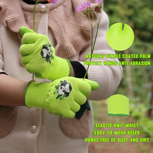 2 Pairs Kids Gardening Gloves (Green (Pack of 2) / Medium (Age 4-5))