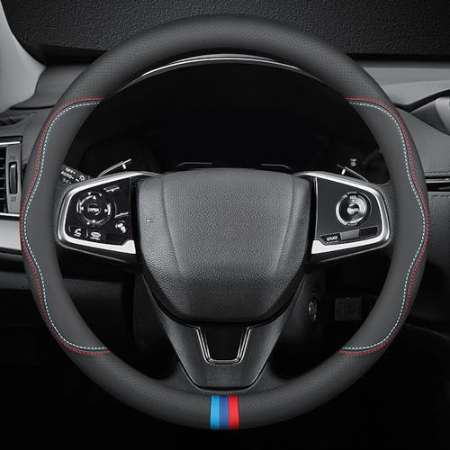 New Nappa Leather car Steering Wheel Cover (Black(red and Blue Signs))