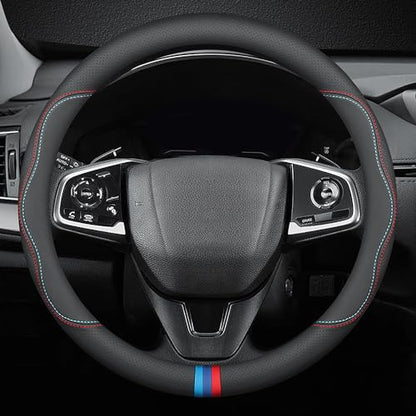 New Nappa Leather car Steering Wheel Cover (Black(red and Blue Signs))