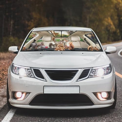Car Windshield Sunshade Umbrella Squirrel Funny Sun Shade Cover Upgraded Sunshade Windshield Umbrella with 360° Bendable Handle for Protect Car Interior 57"x30" (Squirrel-1)