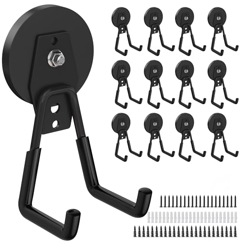 12 Pcs Magnetic Hooks Heavy Duty (2.6" Magnet-12 Pack-Black)