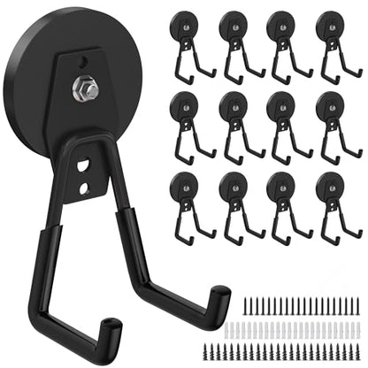 12 Pcs Magnetic Hooks Heavy Duty (2.6" Magnet-12 Pack-Black)