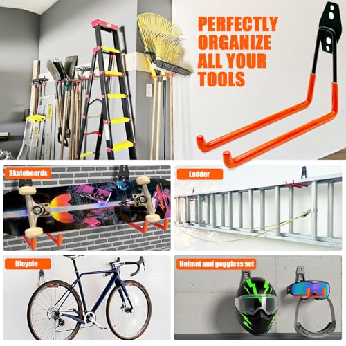 Heavy Duty Garage Storage Hooks 4 Pack Garage Tool Organizer Wall Mount (Large)