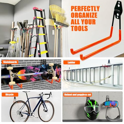 Heavy Duty Garage Storage Hooks 4 Pack Garage Tool Organizer Wall Mount (Large)