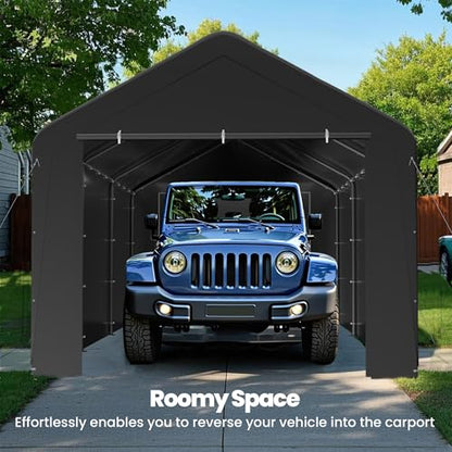10x20 Carport Heavy Duty Portable Garage Shelter w (Black / 10x20 with sidewalls)