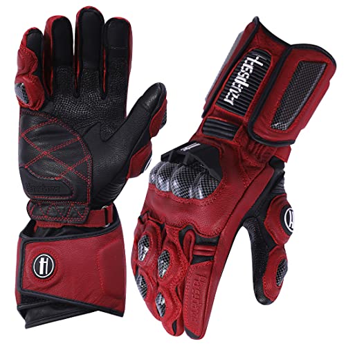 Unisex Leather Motorcycle Touch Gloves KM045 Oxblood (XX-Large / Oxblood/Black)