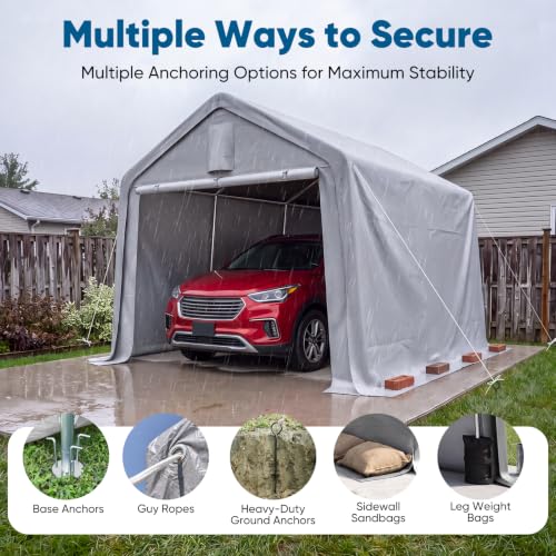 10x15FT Carport Storage Shelter Large Shed with Roll (10'X15' / Silver Gray)