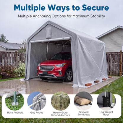 10x15FT Carport Storage Shelter Large Shed with Roll (10'X15' / Silver Gray)