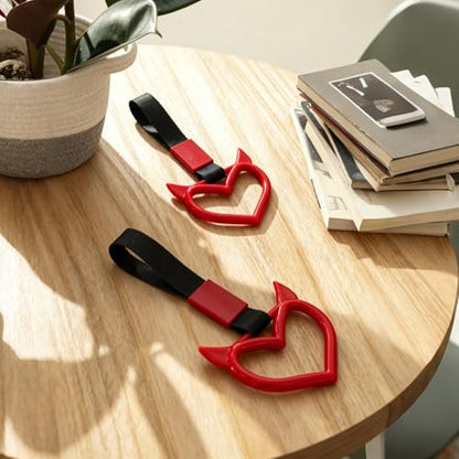 2 Pcs Devil Heart Shaped Car Handle Strap (Red)