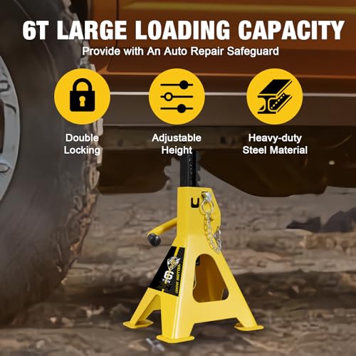 Jack Stands 6 Ton with Double Locking and Large Foot Base for Lifting SUVS (yellow / 6 ton double locking and upgraded base)