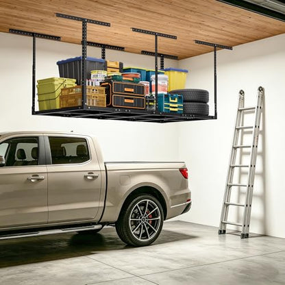 3 x 8FT Overhead Garage Storage Rack (Black / 3x8 FT Without Sidebar)