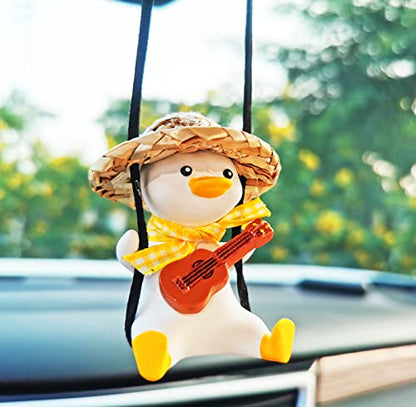Swinging Duck Car Hanging Ornament Cute Decor Rear View Mirror Accessories Mirror Hanging Car Pendant Interior for Women Charm (E)