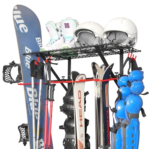 Wall Mounted Ski and Snowboard Storage Rack (Black, 1-Pack)