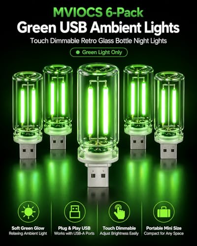 6 Pack USB Car Night Light (Green)