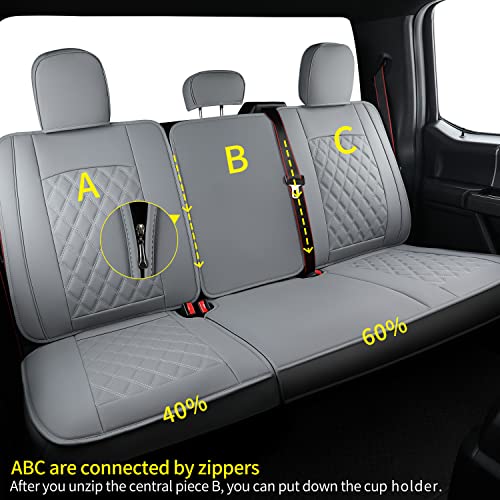 F150 Faux Leather Seat Covers Fit for 2015 ((2015-2026) Full Set / Black&Gray)