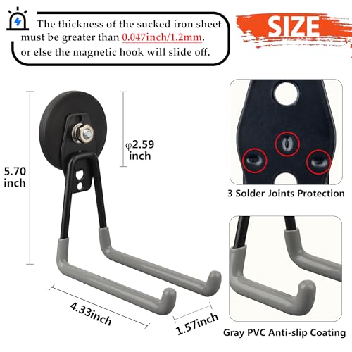 Magnetic Garage Hook (2.59INCH 2PACK Gray Large Hooks)