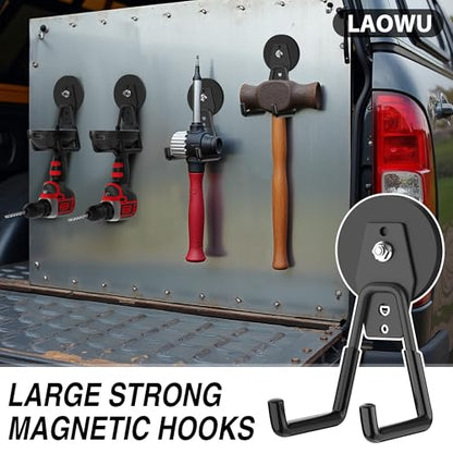Heavy Duty Storage Magnetic Utility Hooks Large Garage Strong Extra Magnet Hooks Hanger with Anti (2.6in Magnet-2 Pack-Black)