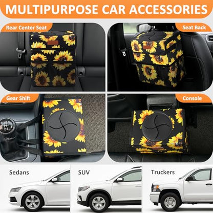 Car Trash Can with Lid Leak Proof Car Accessories for Women (2.2 Gallons / Sunflower)