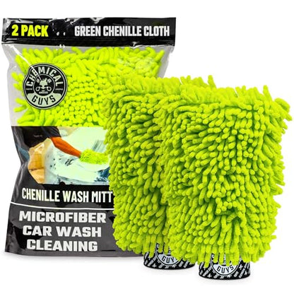 Chenille Microfiber Wash Mitt for Cars (Green / 2 Pack)