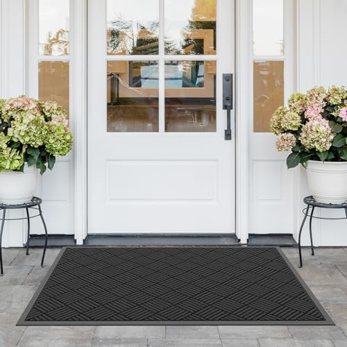Durable Indoor Outdoor Door Mat (2' x 4' (Rectangular) / Black-diamond)