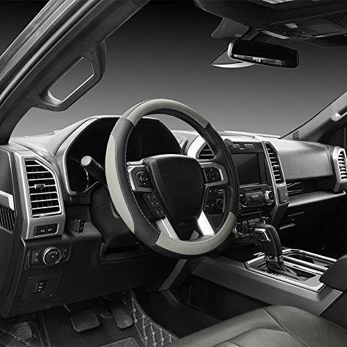 Car Steering Wheel Cover for F150 Tundra Range Rover 15.5" (Large size[15 1/2''-16''] / Black and Gray)
