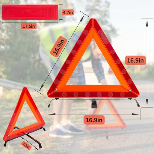 3Pack Car Warning Triangle Heavy Reflective Warning Road Safety Triangle Kit Suitable for car Breakdown and Temporary Parking on the Road (Red-M-3)